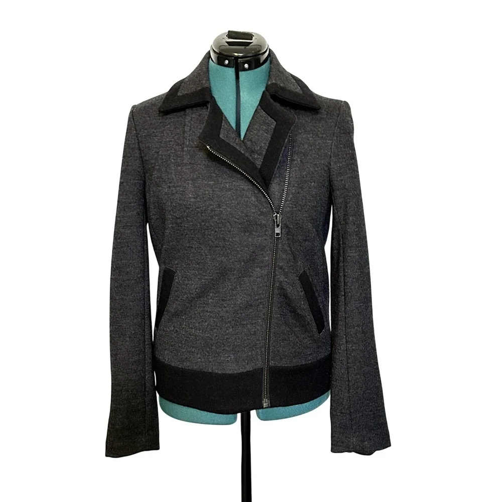 J Crew Jacket Womens 00 Charcoal‎ Wool Blend Moto Asymmetrical Zip Style 07569